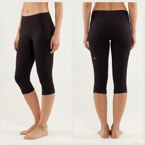 Lululemon In the Flow Crops Heather Black 6Yoga Athleisure Ribbed